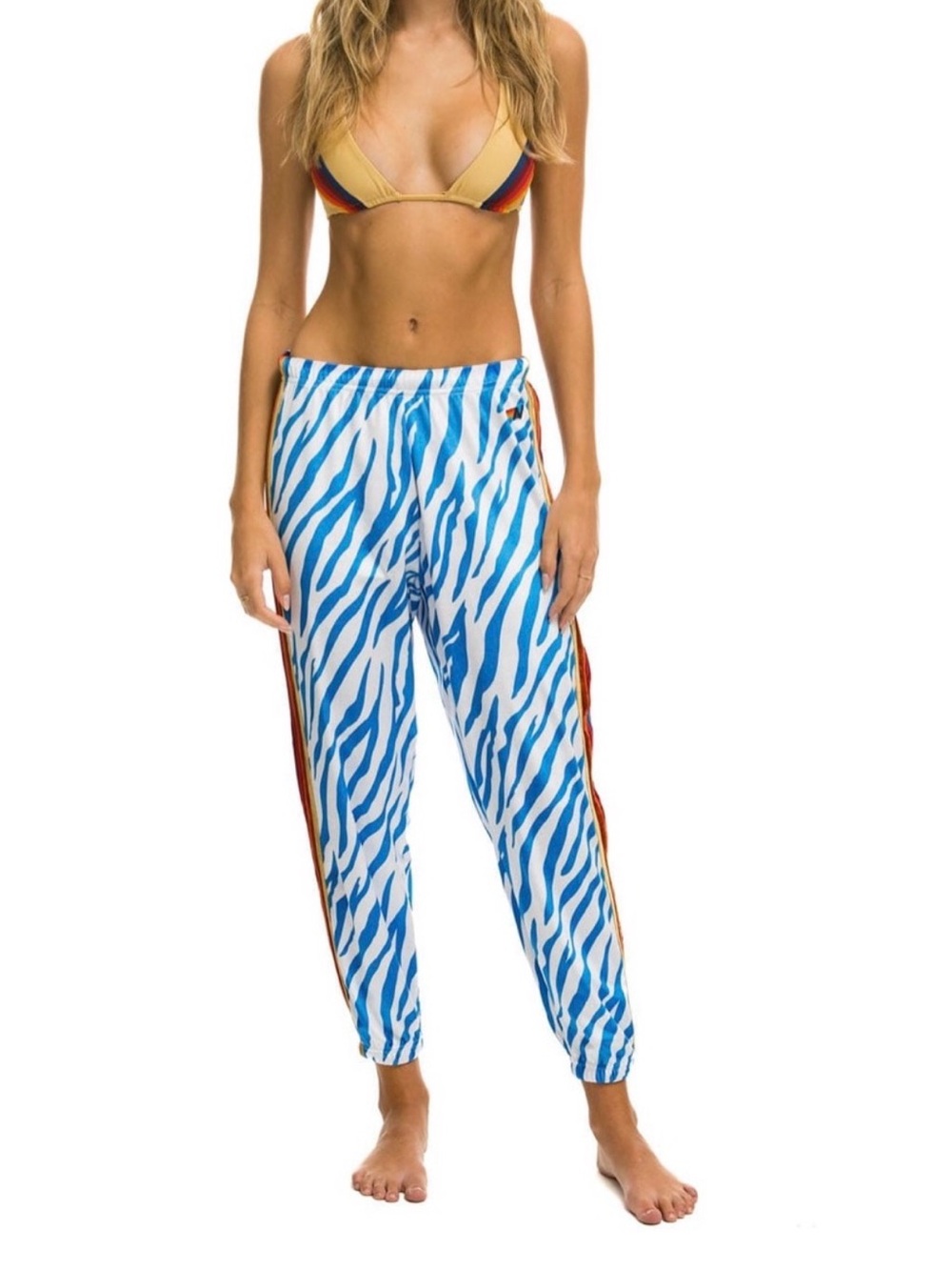 Aviator Nation Zebra Stripe Joggers Blue & White Size Small Like New